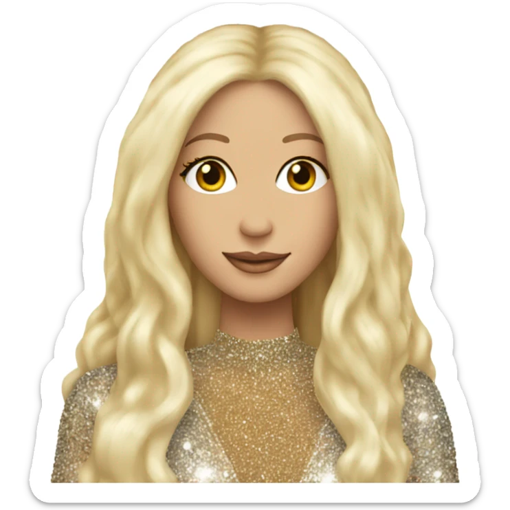 CHER in her long glittery hair outfit with blonde hair sticker