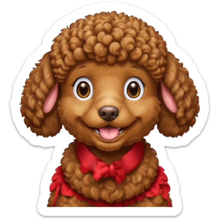 Head of a brown poodle, curly fur, smiling with closed mouth, no tongue showing
 sticker