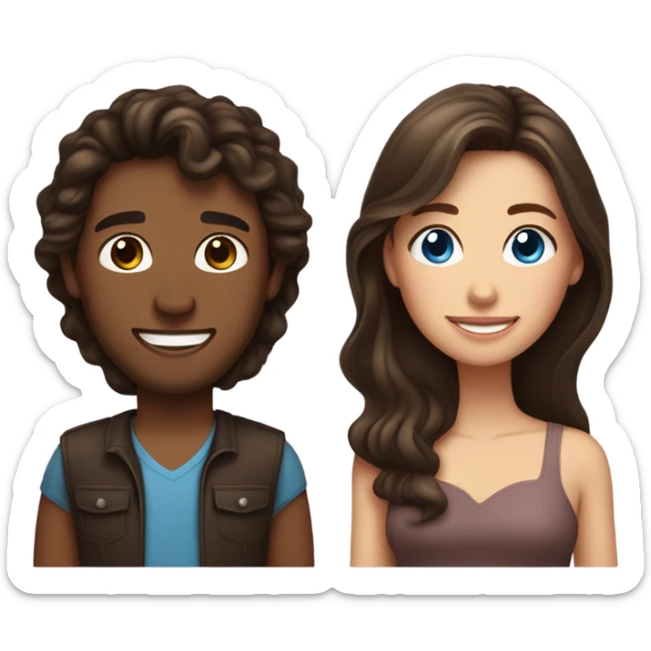 Brunette blue-eyed Couple (Guy has dark brown hair long on top) (girl has wavy hair) sticker