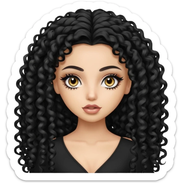 Pale Saudi beauty, pretty bratz baddie, black eyeliner, curly long hair sticker
