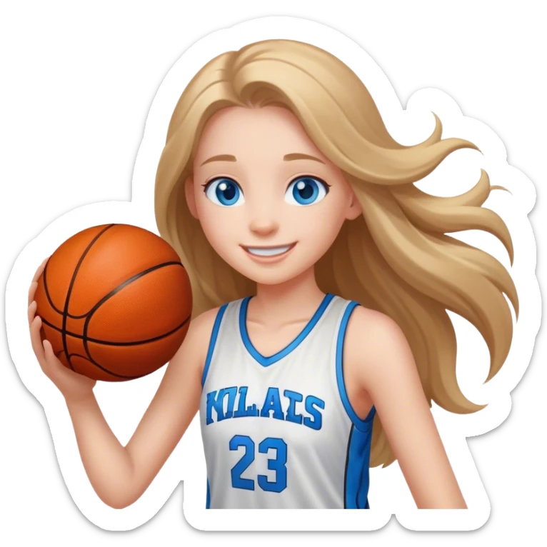 smiling girl with blue eyes and long hair playing basketball sticker