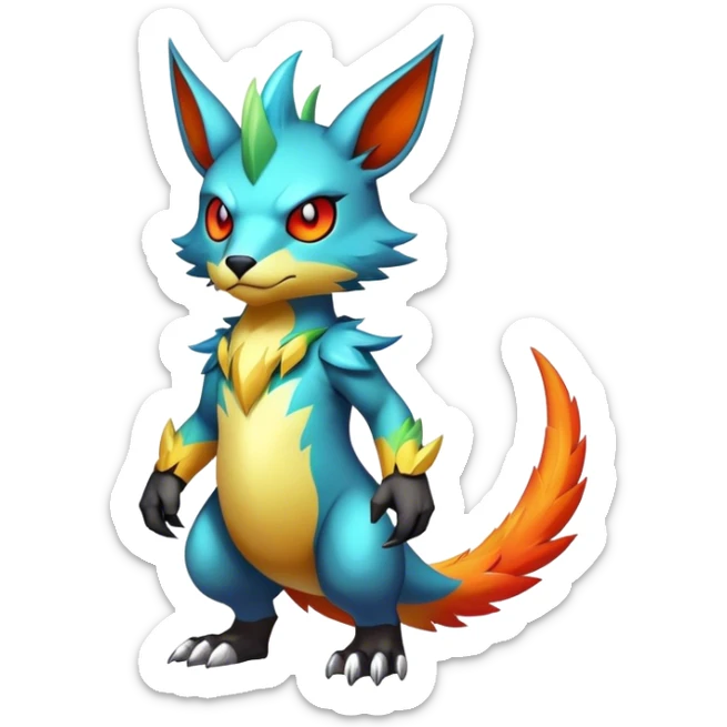 cool edgy badass colorful fantasy animal hybrid Fakemon full body sticker