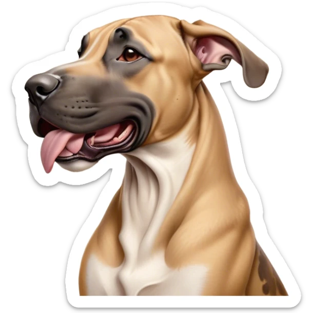 Cinematic Cute Yawning Fawn Great Dane Portrait Emoji, Head tilted slightly with a dramatic, wide-open yawn, revealing a smooth fawn Fur with a refined texture, floppy ears slightly drooping, round amber eyes barely open in drowsy contentment, Simplified yet irresistibly adorable features, highly detailed, glowing with a soft, cozy glow, high shine, relaxed yet expressive, stylized with a touch of whimsy, bright and endearing, soft glowing outline, capturing the essence of a sleepy yet affectionate guardian, so drowsy it feels like it could stretch out of the screen and curl up for a nap! sticker