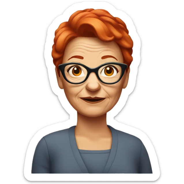 Grandma emoji, wearing cat-eye shaped rim glasses and red hair sticker
