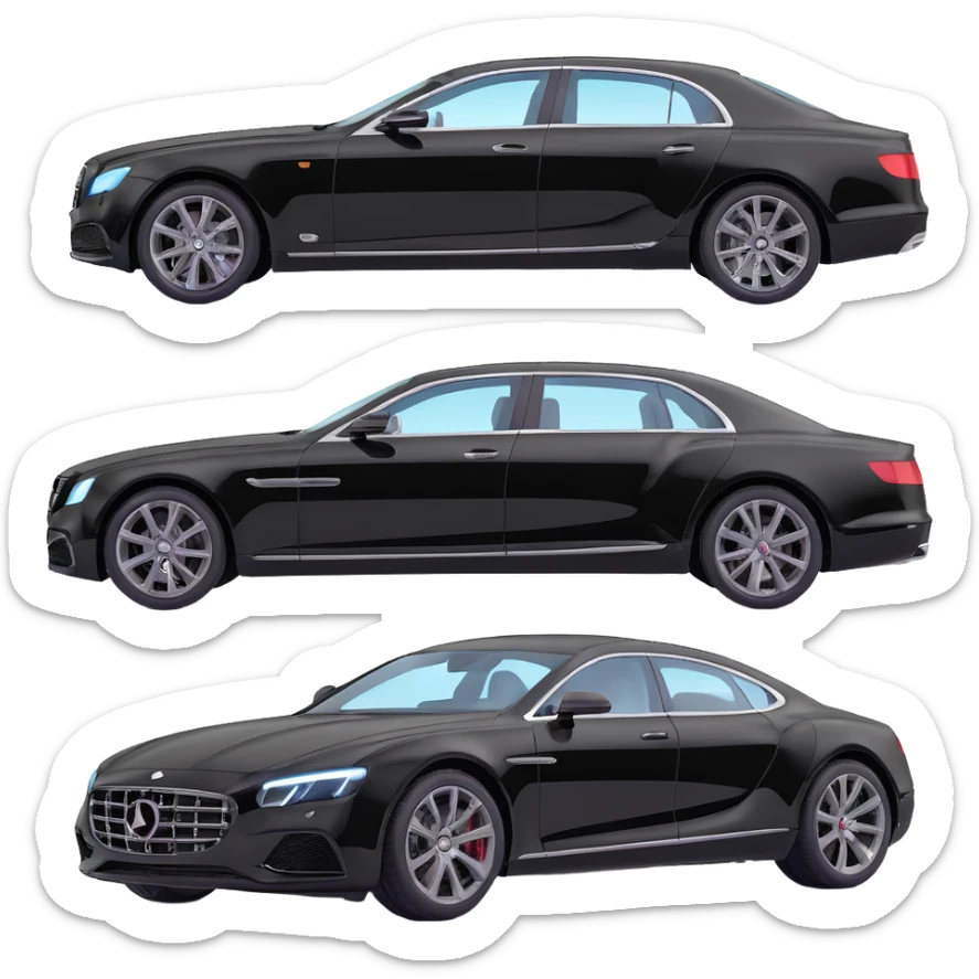 Add a transparent film next to the black luxury car, clearly separated and visible, as if ready to be applied, keep the elegant 3D style sticker