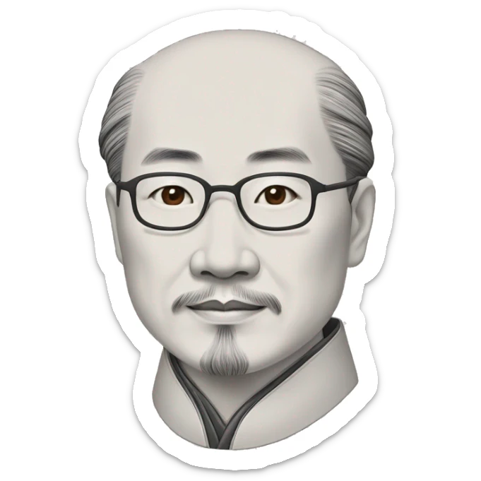 emoji style portrait of Gu Yanwu, a renowned thinker of the late Ming and early Qing dynasties, detailed facial features, cartoonish outline, intellectual expression, wearing traditional sticker