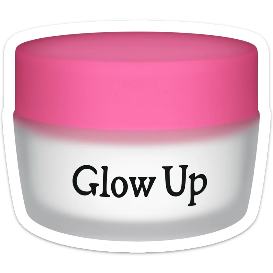 a pink and white cream with a brand name that says glow up sticker