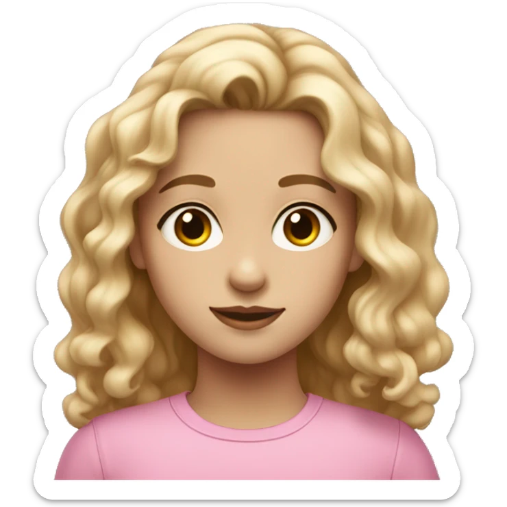Girl with wavy hair tanish white skin hazel eyes in a pink top sticker