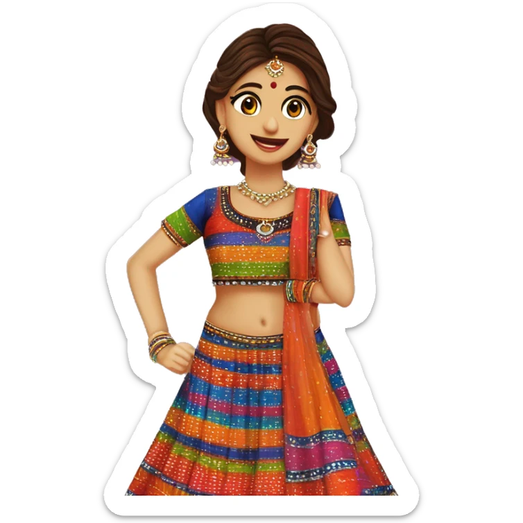 Colorful chaniya choli gujarati folk dress by itself, has stripes of various patterns and bold colors like bandej, bandhani, ketch and patch work with mirror embroidery sticker