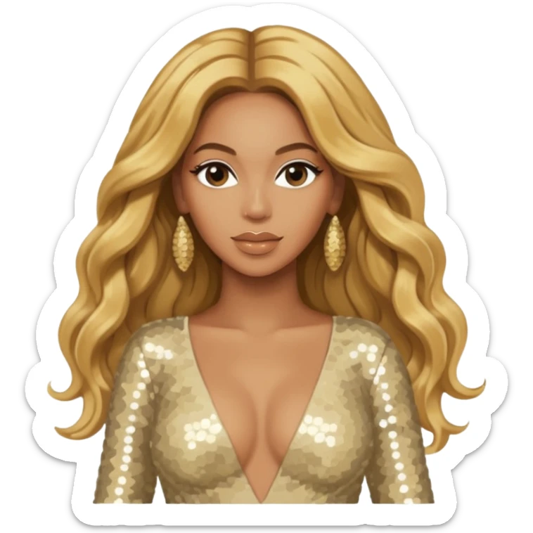 Beyonce Silhouette with long golden blonde hair, ivory sequin outfit  sticker