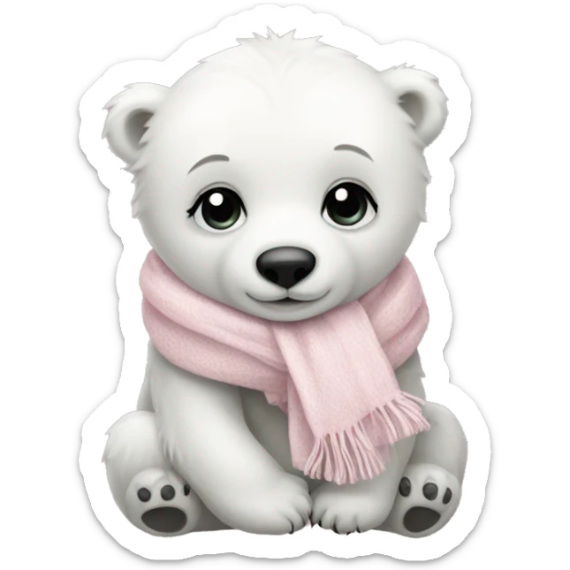 baby polar bear with a pale pink scarf  sticker