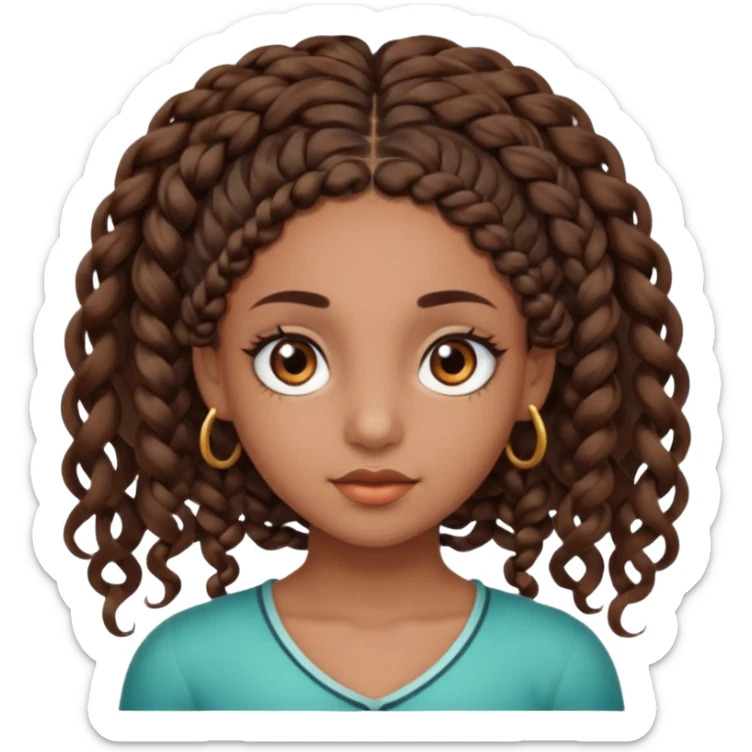 girl with thin braids with curls and brown eyes, brown skin, eyelashes, siren eyes sticker