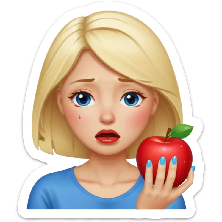woman crying eating apple. make tears blue color and hair blonde sticker