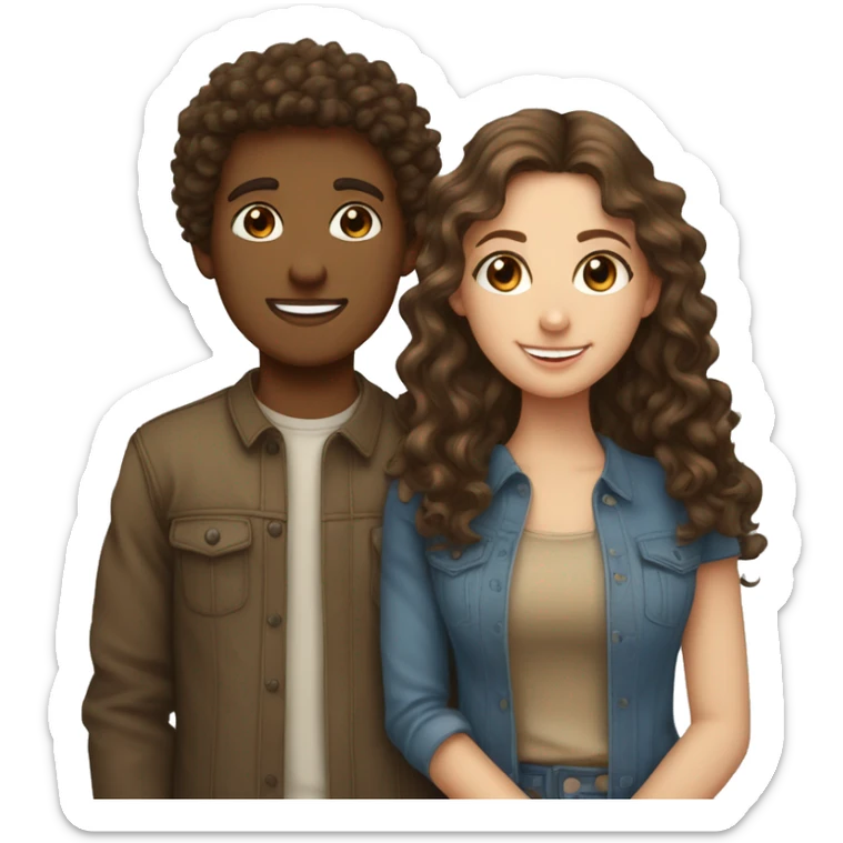 Love between a brunette straight haired blue eyed girl and a tan brown curly haired brown eyed boy sticker