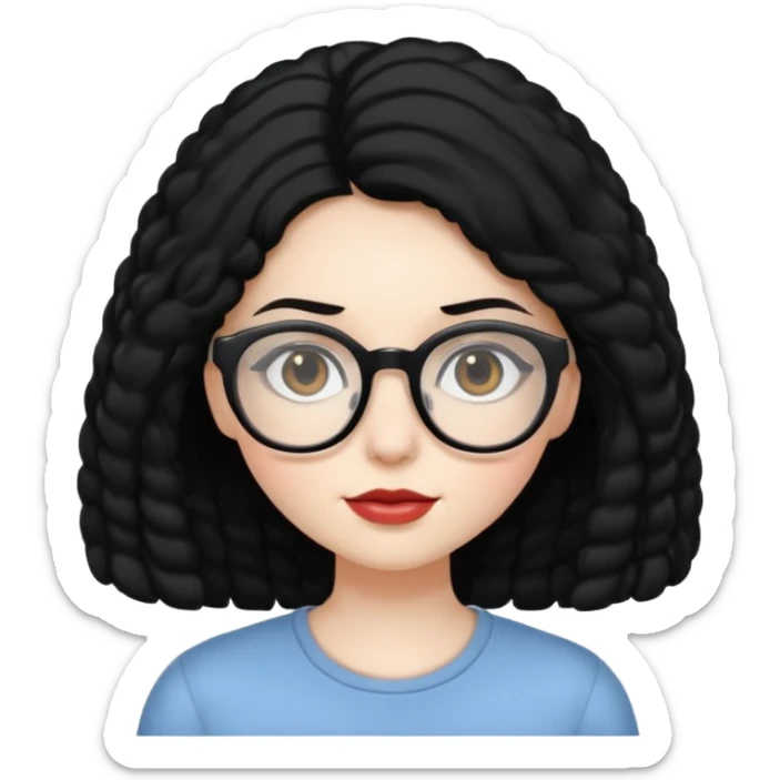 Pale girl with big black hair and glasses  sticker
