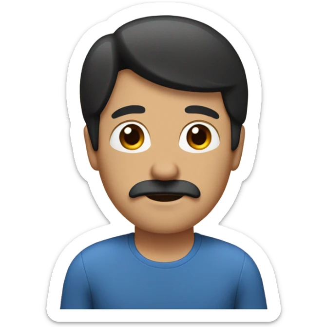 An emoji of a middle-aged father with black hair, a brown mustache, and wearing a black and blue top. sticker
