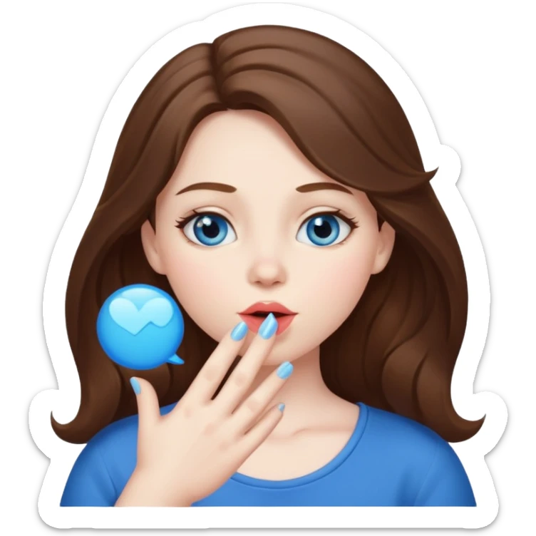 Big brown haired girl with pale skin and blue eyes blowing kiss sticker