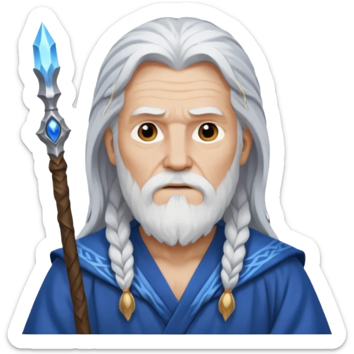 Odin, Wisdom God from Norse Mythology with long white hair, blue and grey outfit sticker