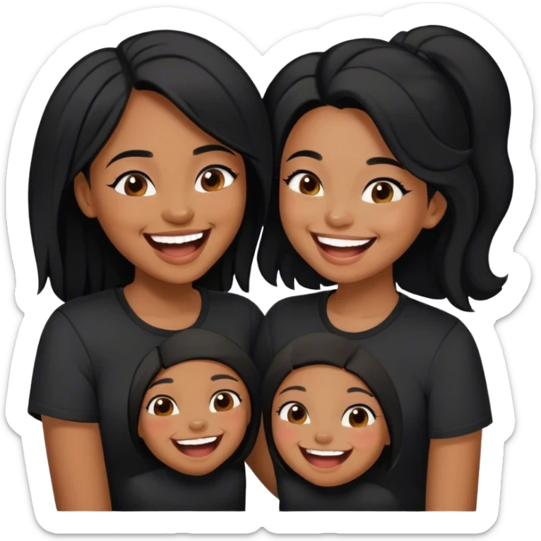 Brown skin colored sisters with black hair and black shirts having fun with eachother sticker