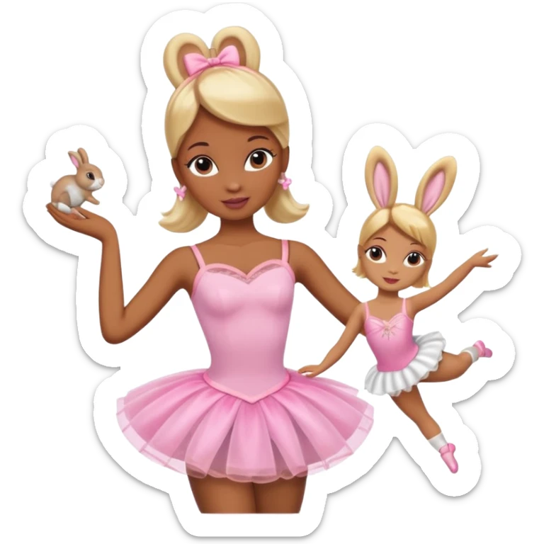 Brown skin blonde hair barbie ballerina with bunny  sticker