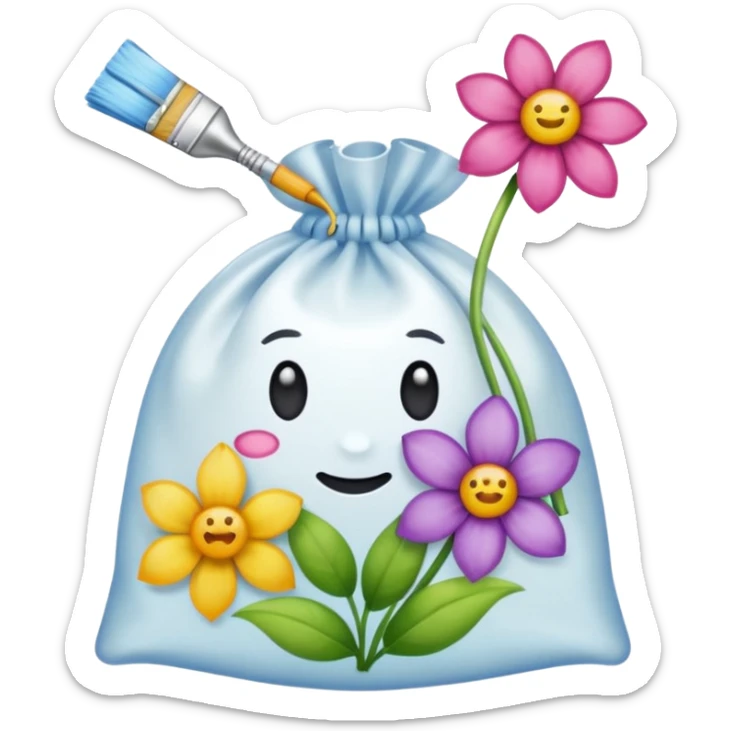 sac plastique noué et gonflé pour tamponner la peinture et créer de magnifiques fleurs colorées. sticker