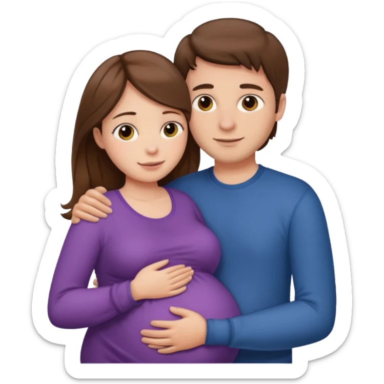 "Couple of lovers. A Pregnant Woman with long brown hair and fair skin. And man with short brown hair and fair skin. Hugging each other." sticker