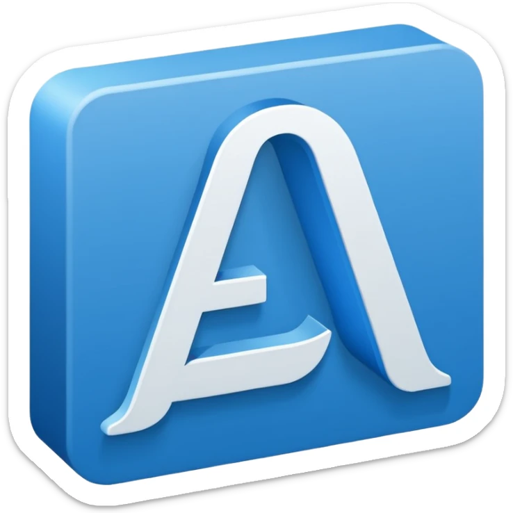 The image is a blue icon with the letter "A" in the center. The letter is in a bold, sans-serif font and is slightly tilted to the right. Below the letter, there is a smaller text that reads "10.9". The background is white and the icon is simple and minimalistic. sticker