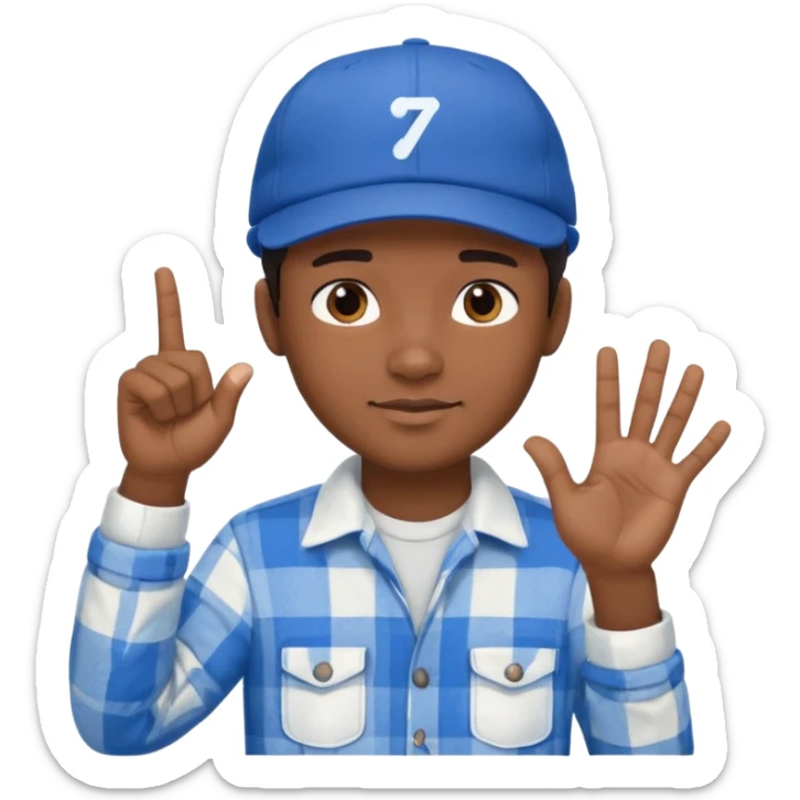 Emoji of a young man with dark hair, wearing a blue cap and a white flannel shirt, the young man is making a "like" gesture with his right hand sticker