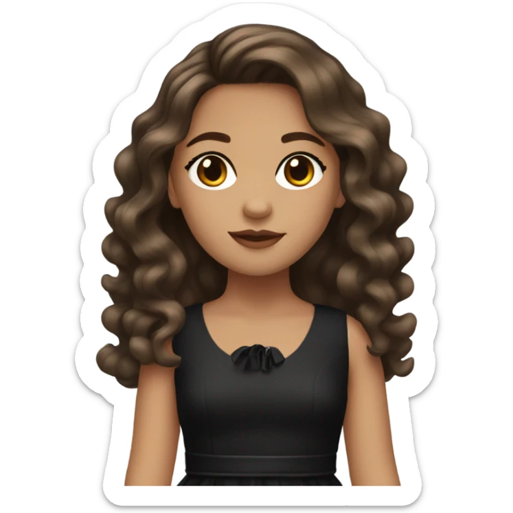 girl with brown long wavy hair, brown eyes, black Chanel dress sticker
