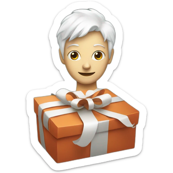 A white person with the head of the solana cryptocurrency logo offering a gift sticker