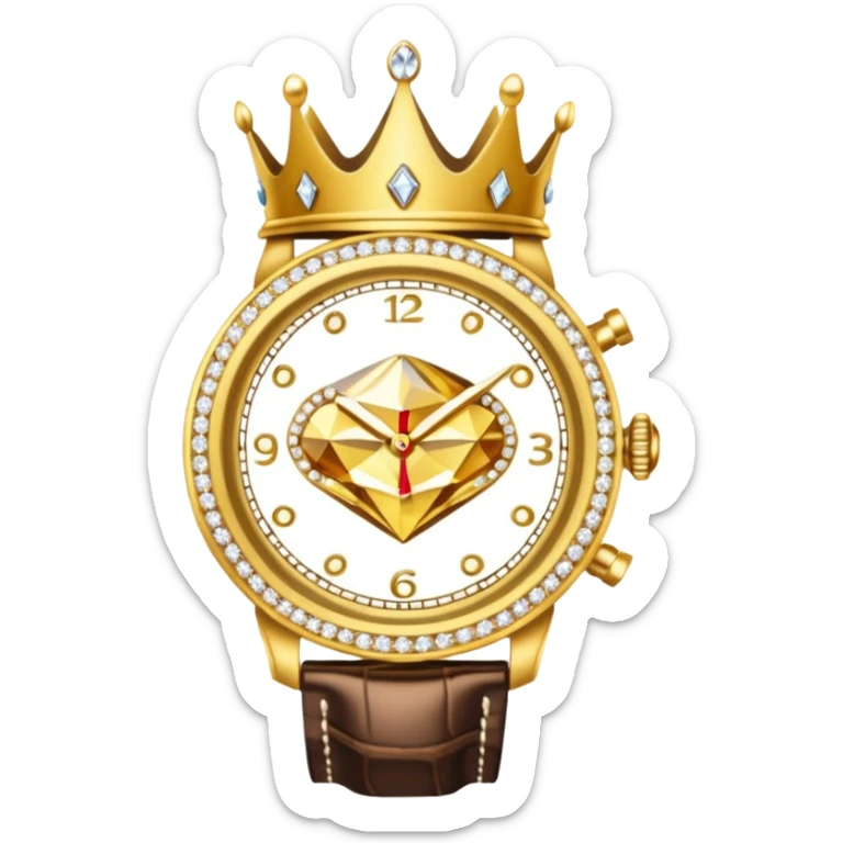 Create an emoji that shows a gold crown, a diamond, and a luxury wristwatch together. sticker