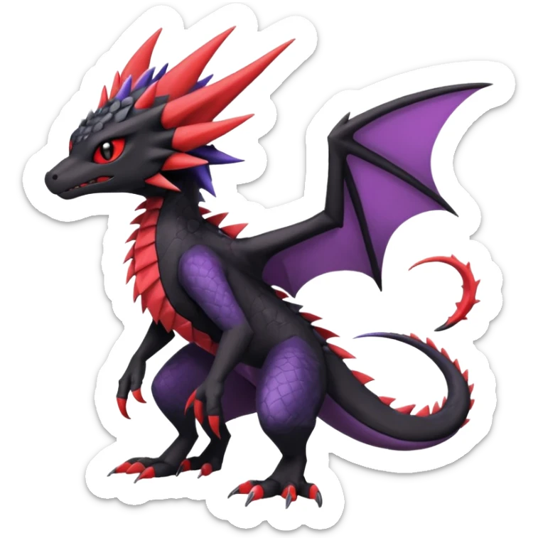 Dark edgy cute black red purple Noivern-Nargacuga-Trico-Salandit-Fakémon-Pokémon-hybrid-fusion sticker