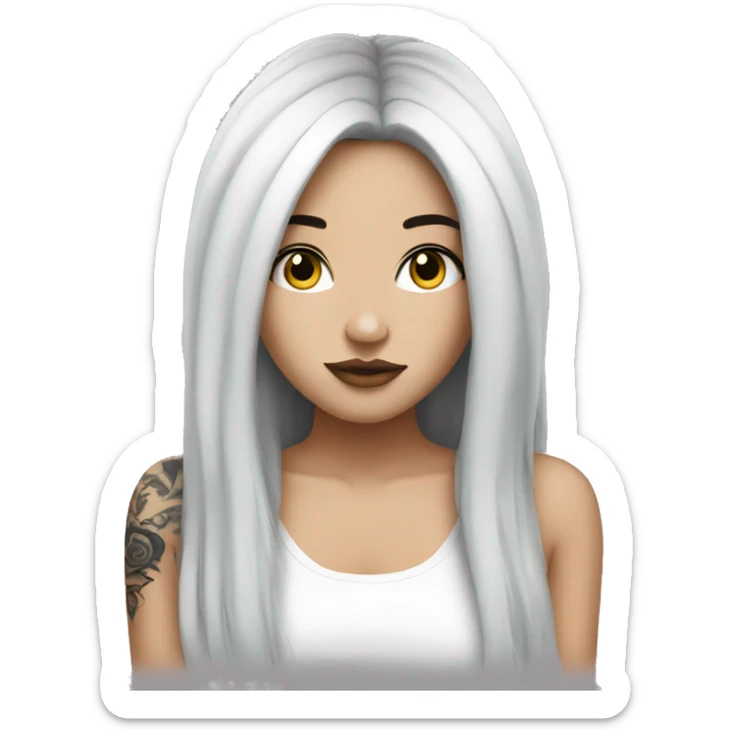 Beautiful girl with white skin, long black hair and tattoos sticker
