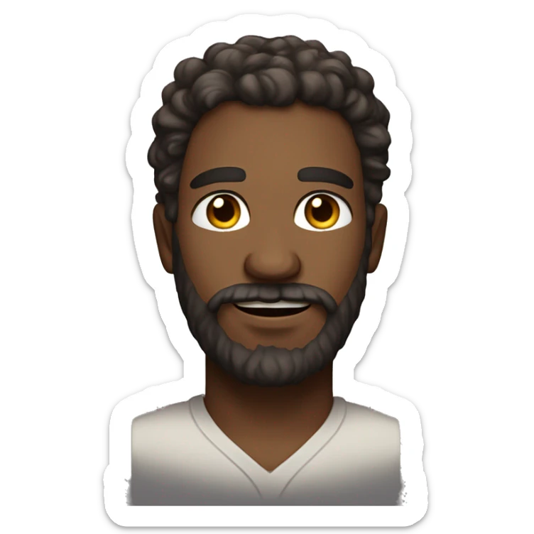 dirty man with long curly brown hair and a brown beard with halo over head sticker