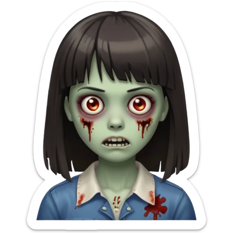 me faça uma garota zumbi de franja com cabelo médio liso sticker