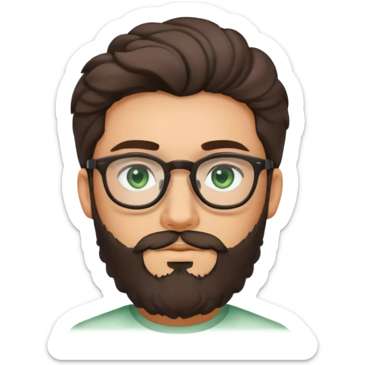 young man with dark slightly curled hair wearing glasses with green eyes and fuller beard sticker