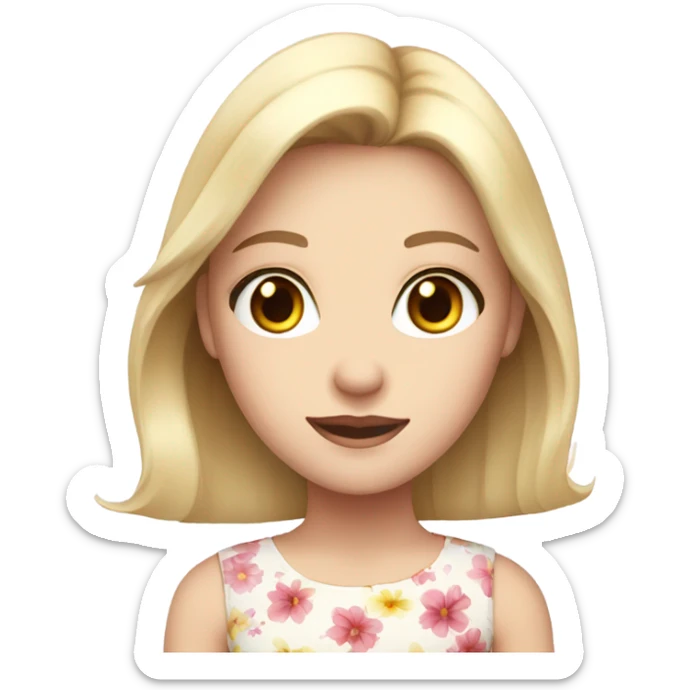 A blond girl with brown eyes and pale skin in a flower dress  sticker