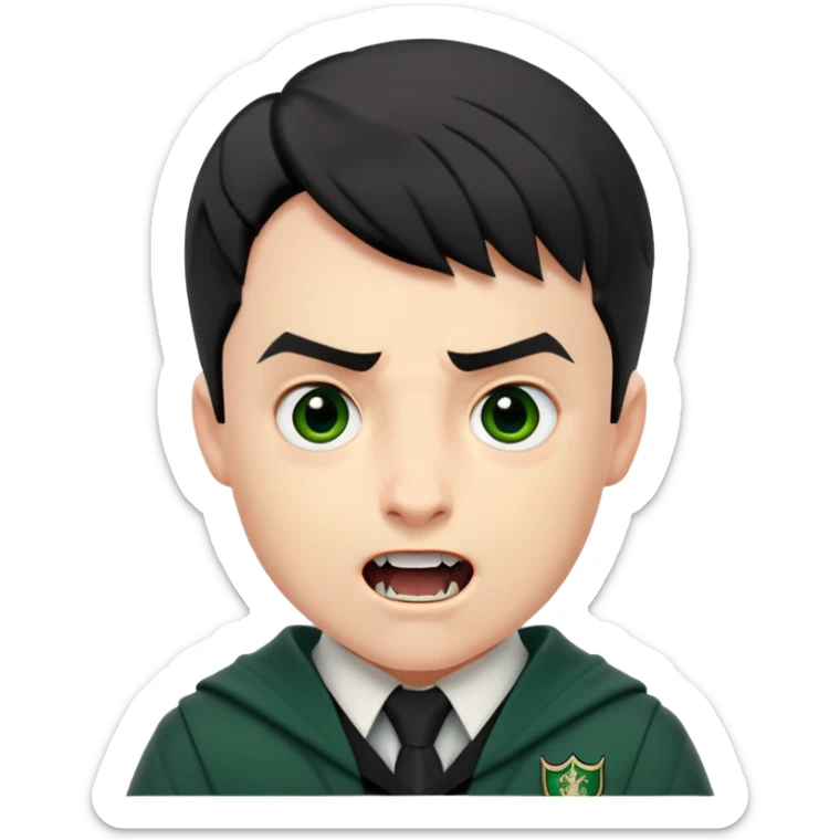 Jamie Yeates is Marcus Flint in harry potter, wear hogwarts slytherin uniform, short black hair, bulky face, often grimacing and showing buck teeth growl menacingly sticker