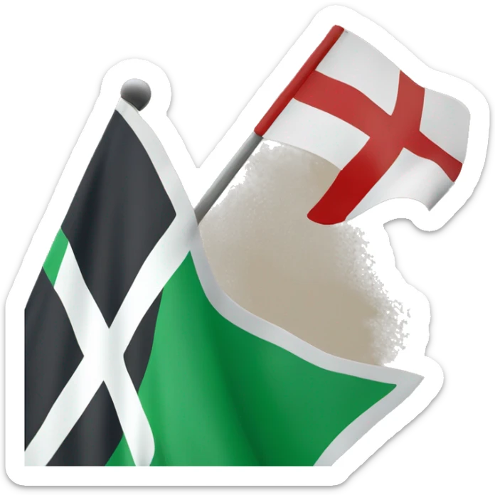 a flag that in the background has red color. In front of that color there is an saltire green colored. finally, has a white colores cross sticker