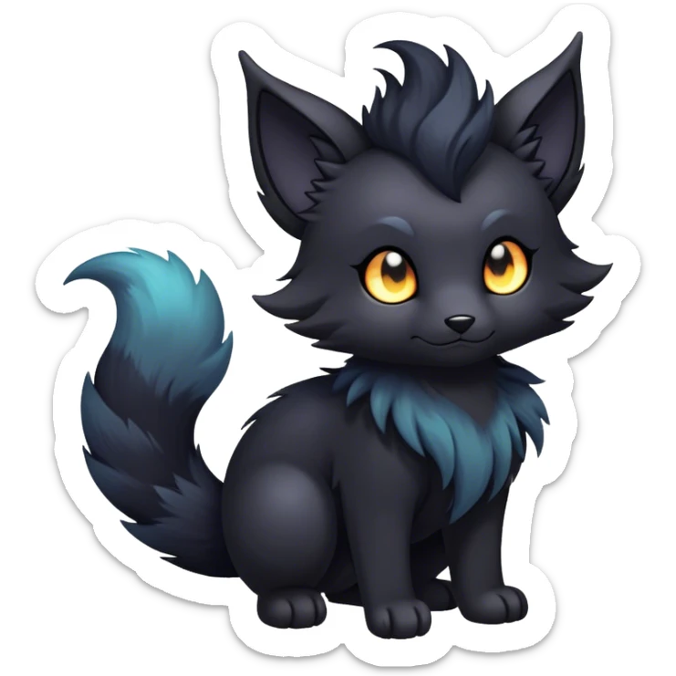 Kawaii dark edgy fantasy ethereal fursona Fakemon with tufted tail sticker