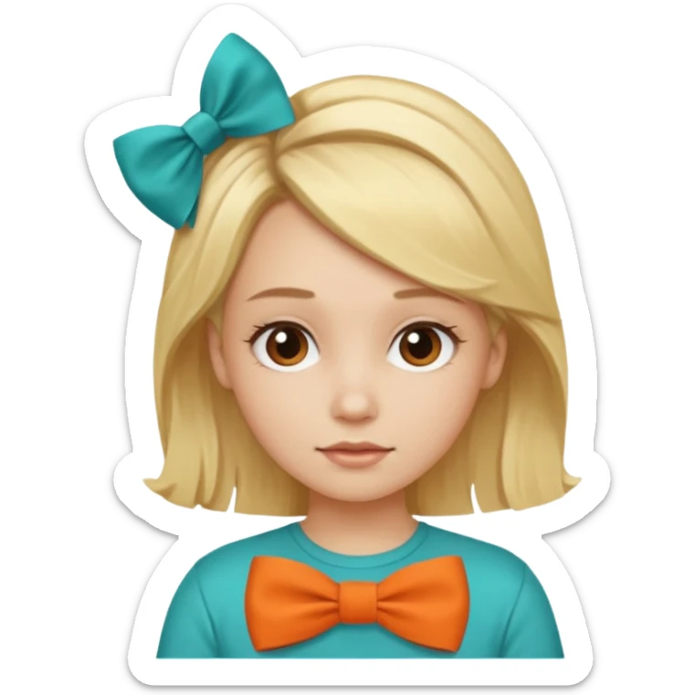 blond girl with orange shirt and  teal bow in hair sticker
