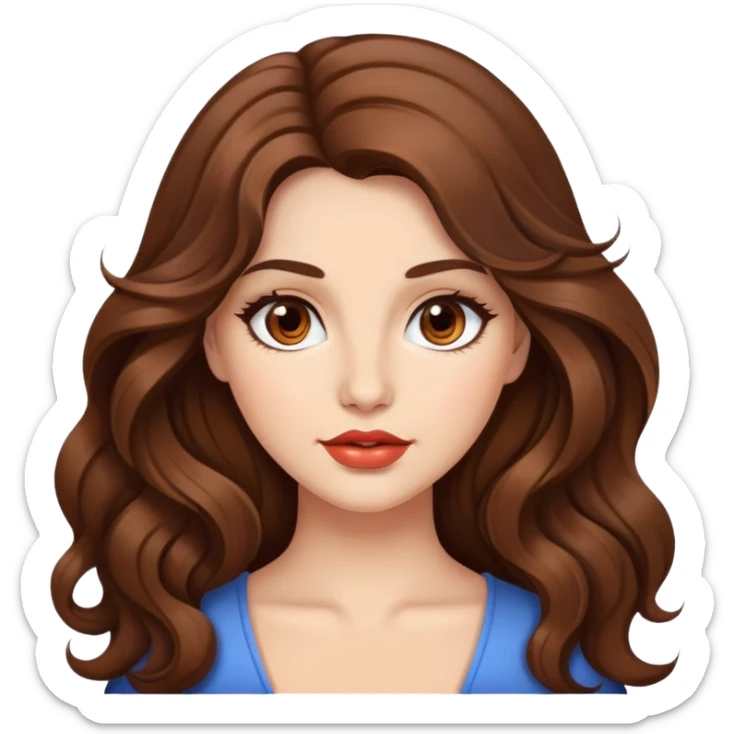 A beautiful lady with long and wavy brown hair and brown eyes, with plump lips. sticker