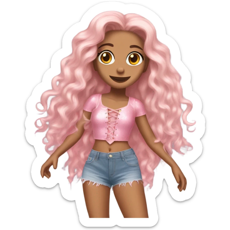 Glinda wearing a pink Shakira lace up croc top and short jeans  sticker