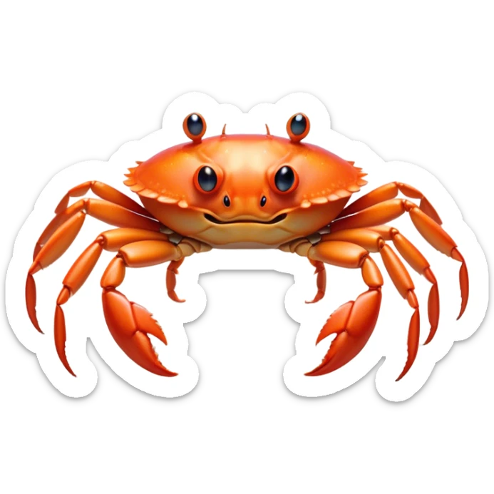 Cinematic Noble Baby Crab Portrait Emoji, Poised and curious, with a small, delicate carapace in vibrant hues, tiny, alert eyes on short stalks, and miniature, intricately detailed pincers, Simplified yet sharp and sophisticated features, highly detailed, glowing with a soft, coastal radiance, high shine, intelligent and determined, stylized with an air of seaside authority, focused and attentive, soft glowing outline, capturing the essence of a watchful and confident juvenile crustacean that appears ready to scuttle out of the screen with effortless charm! sticker