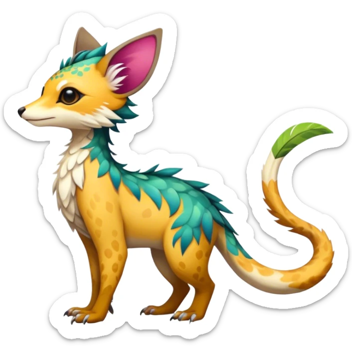 Feral Rare Fantasy vibrant colorful tropical Vernid-Trico-species by LiLaiRa, random markings, tufted tail, tufted ears, full body sticker
