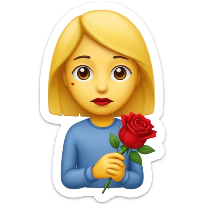 una emoji triste che porge una rosa di fronte sticker