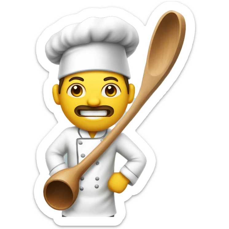 Chef, yellow skin. with a wooden ladle in one hand, a camera in the other hand. sticker