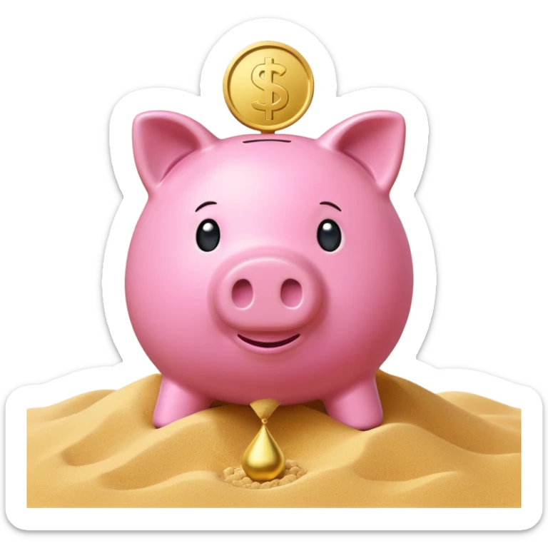 A minimalist emoji-style icon: A stylized piggy bank with a coin dropping into it, next to an hourglass. The hourglass symbolizes time and long-term savings for retirement. Simple shapes, flat bright colors, emoji-like design. sticker