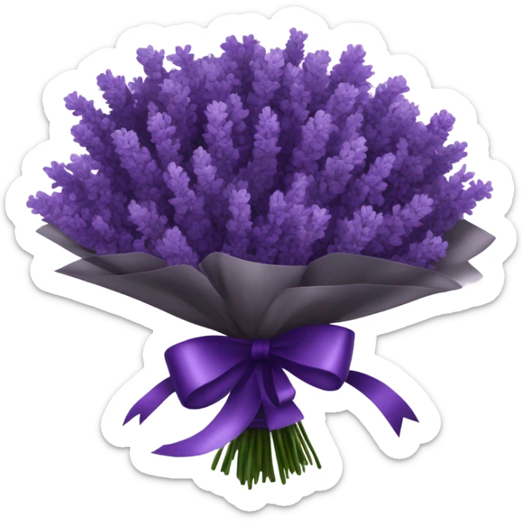 a beautiful aesthetic bouquet of dark purple  lavender tied with a silk purple ribbon sticker
