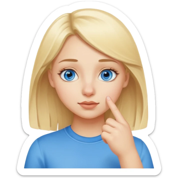 put a finger on the nose but In a cute way, bye a blond girl with blue yes  sticker